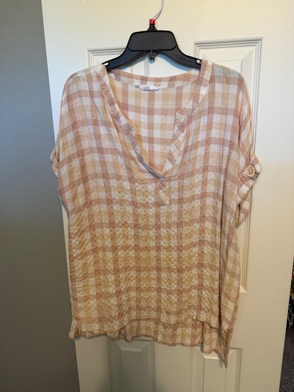 Jane and Delancey Cream and Tan Plaid V-Neck Tunic